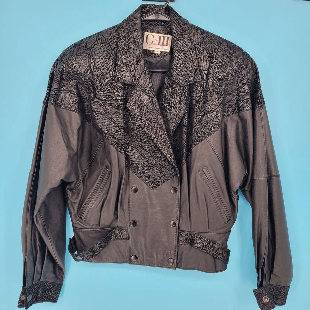 G-III Leather Fashions Jacket Womens Size S Vintage 80s Snakeskin Double Breast